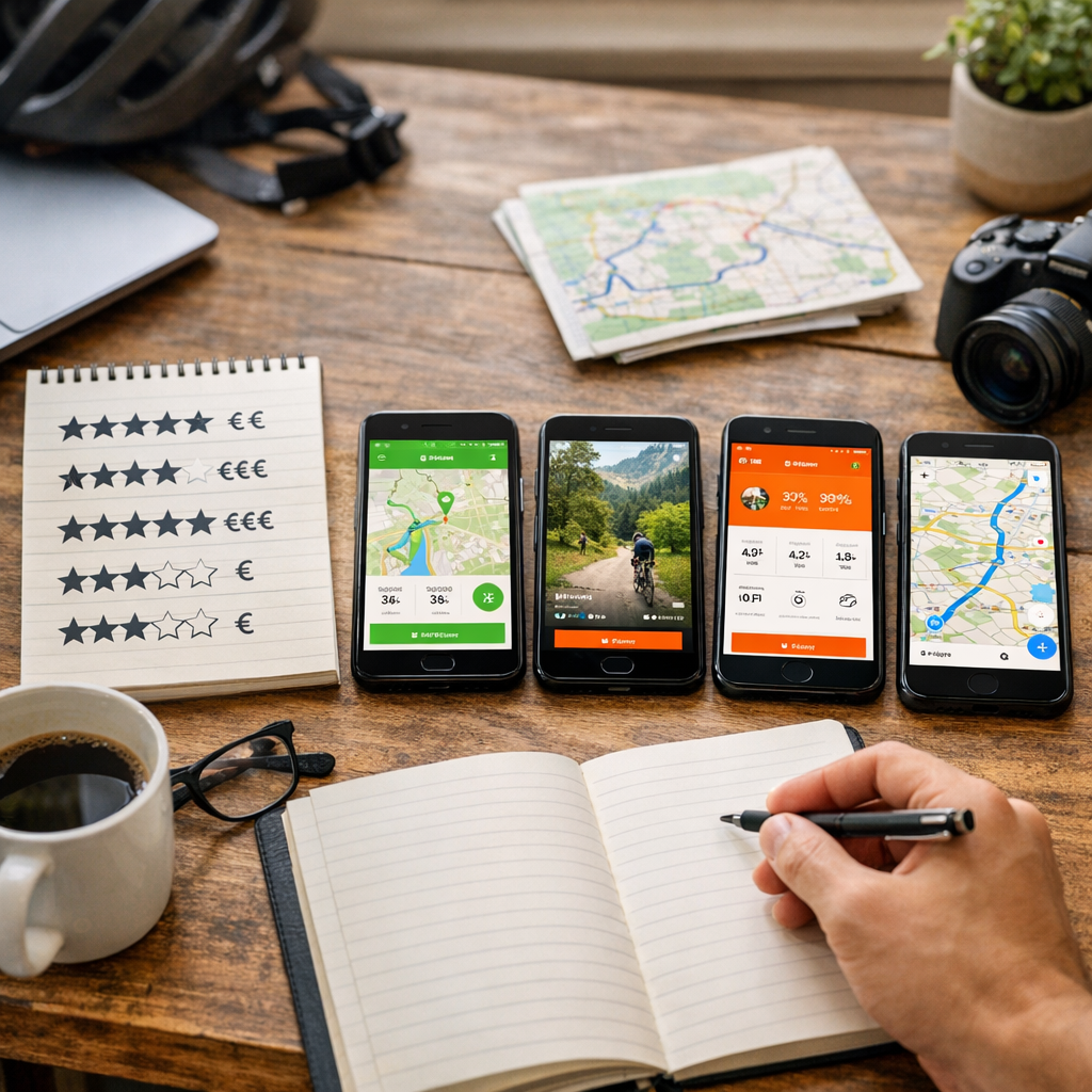 Notes, avis et prix : Geovelo face à Komoot, Strava et Google Maps