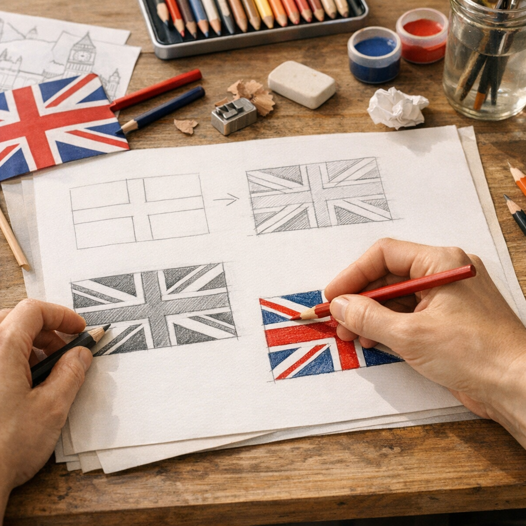 Comment dessiner le drapeau anglais et le colorier