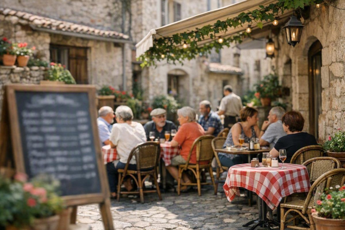 Terrasse d’un bistrot de quartier dans une vieille ville européenne