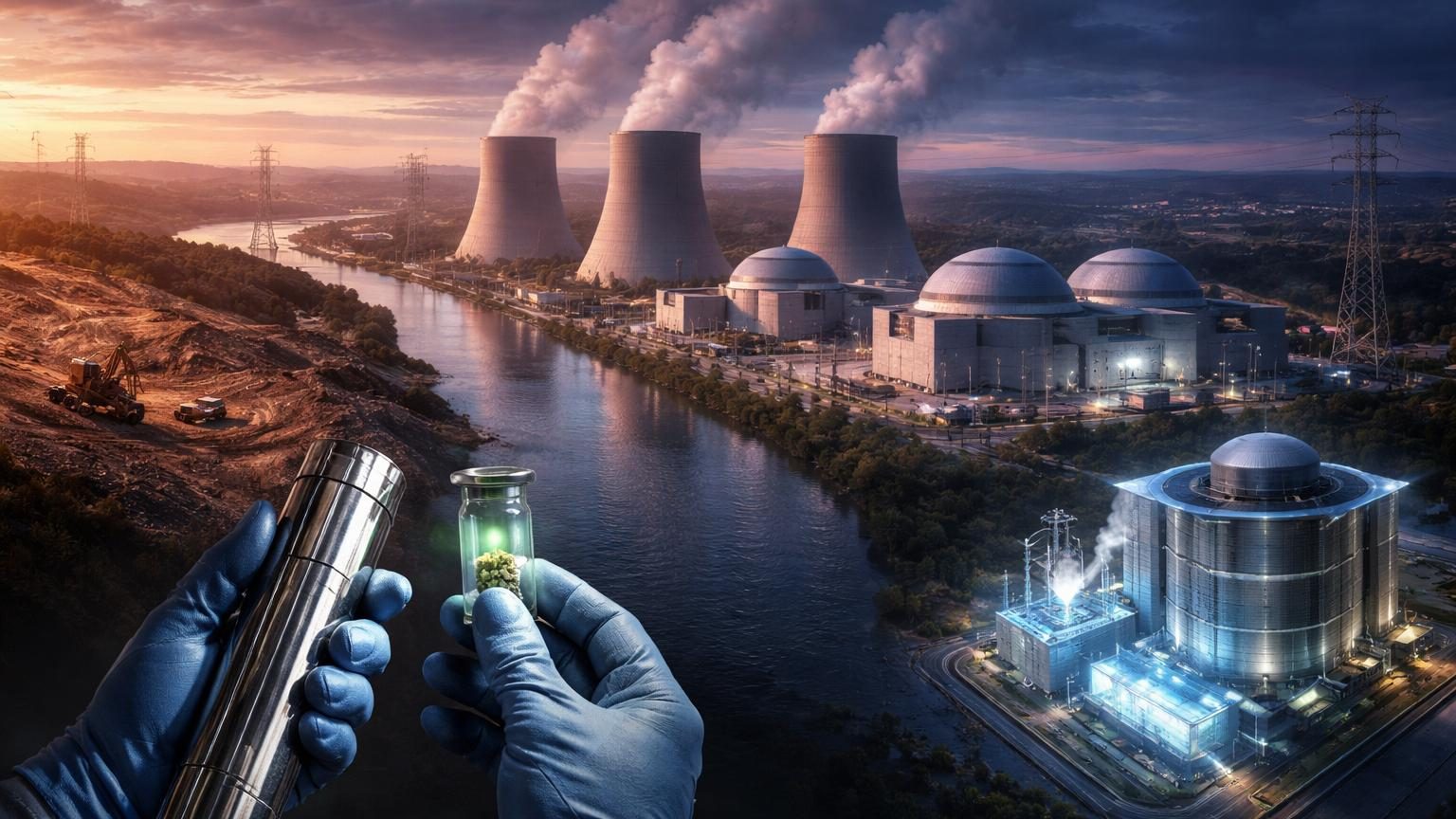 Symbole d'atome stylisé avec des orbales s'entrelacent, représentant la technologie nucléaire et l'énergie atomique