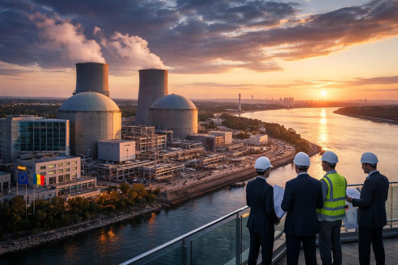 Illustration de la centrale nucléaire de Cernavodă en Roumanie sur les rives du Danube, symbolisant un projet majeur de rénovation énergétique européenne financé par la BEI