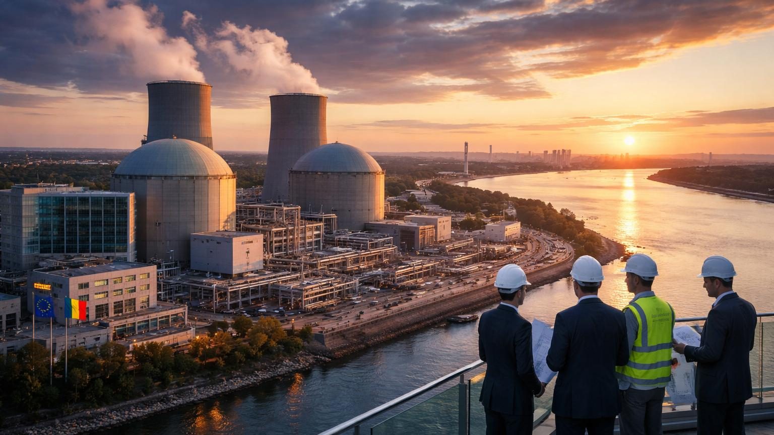 Illustration de la centrale nucléaire de Cernavodă en Roumanie sur les rives du Danube, symbolisant un projet majeur de rénovation énergétique européenne financé par la BEI