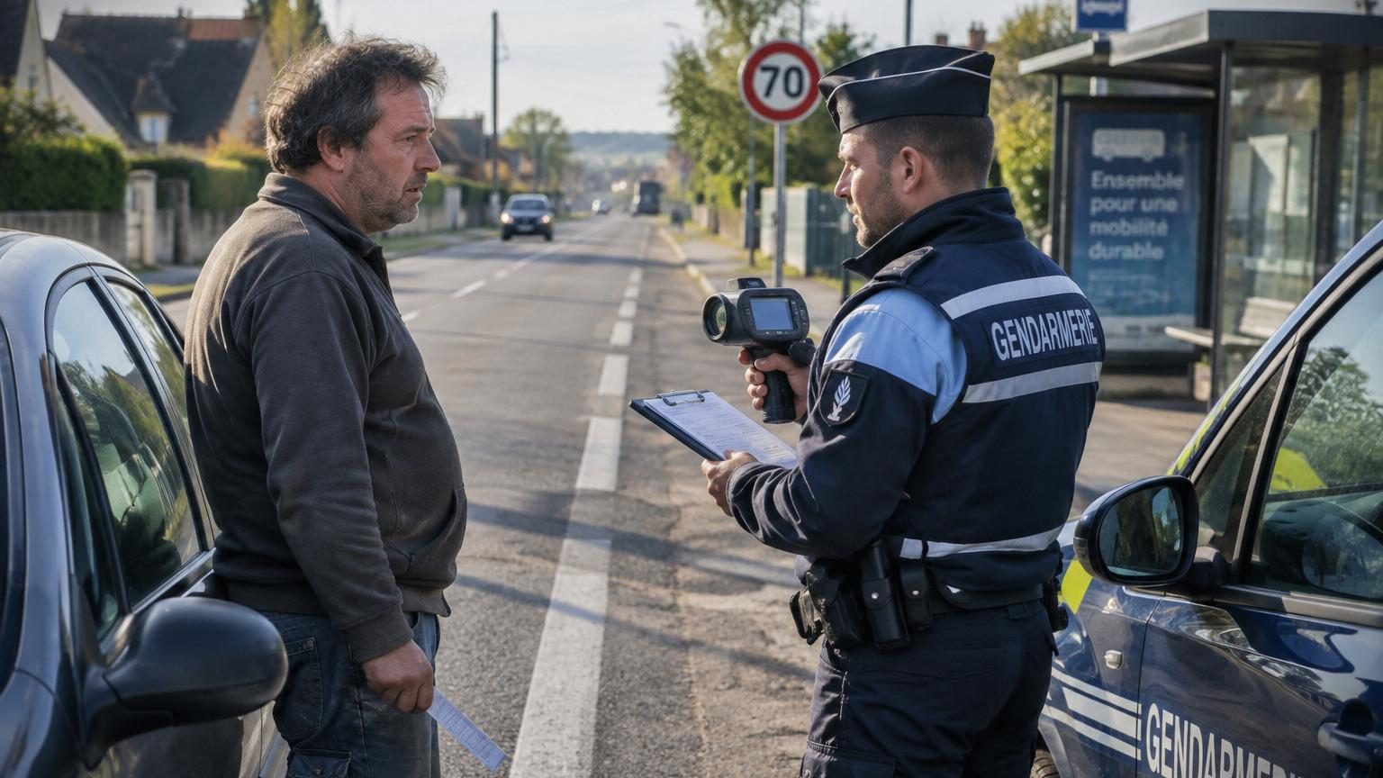 Procès-verbal routier posé sur une table avec un stylo, illustrant la contestation administrative d'une amende pour excès de vitesse.