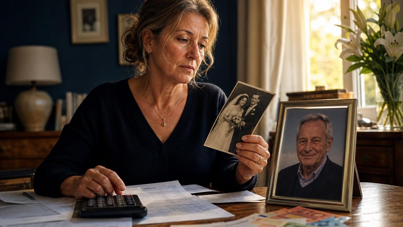 Mains d'une personne âgée tenant des documents administratifs et une enveloppe, symbolisant les démarches de pension de réversion après un décès.