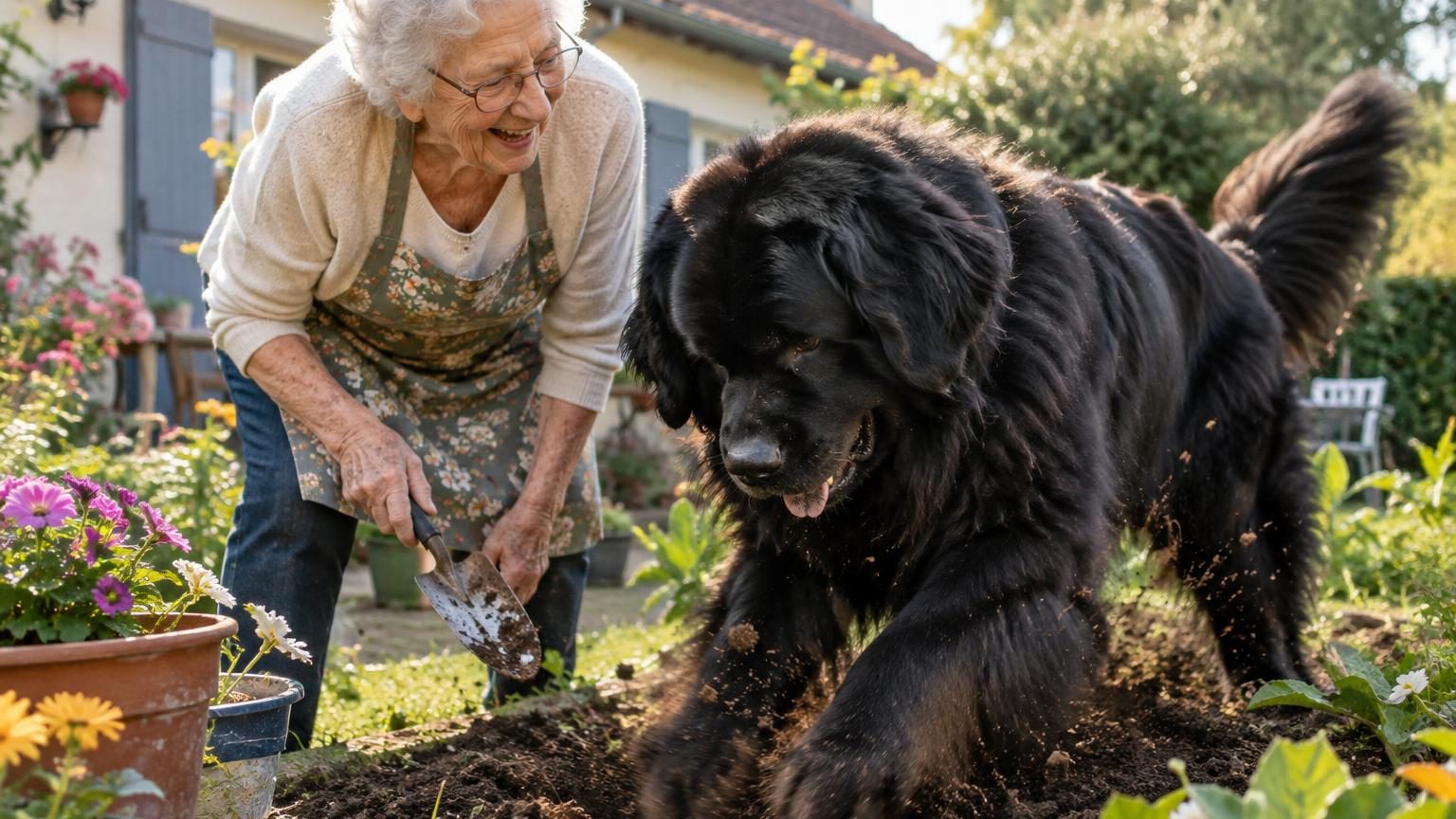 À 96 ans, elle veut planter ses fleurs : son Terre-Neuve creuse les trous à sa place, la vidéo fait le tour de TikTok