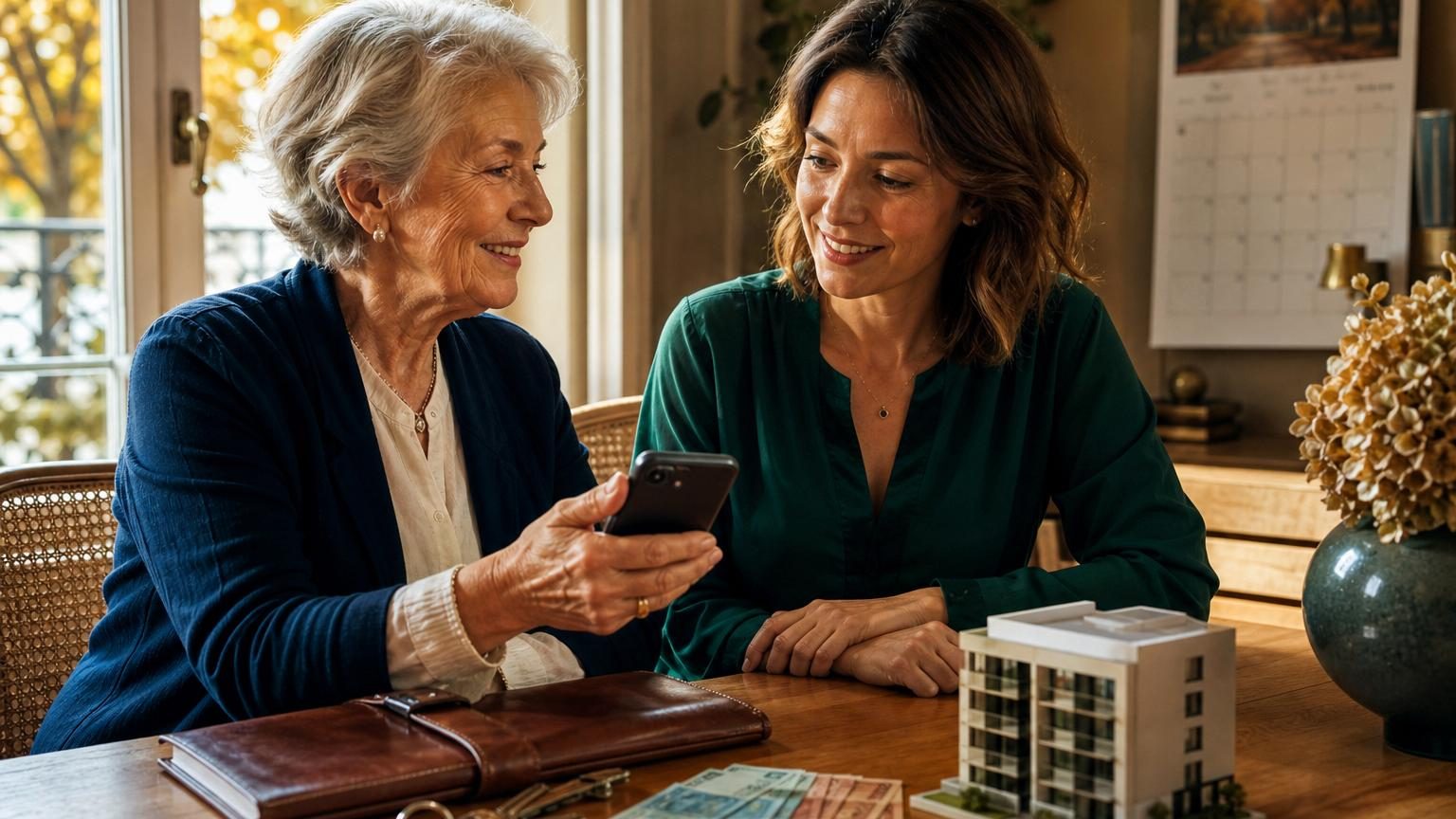 Parents et enfants réunis autour d'une table avec des documents financiers, illustrant la transmission de patrimoine et les dons d'argent en famille.