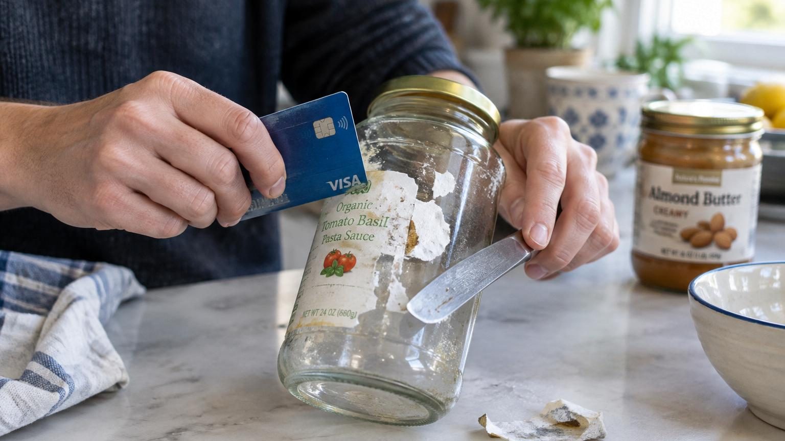 Arrêtez de gratter l'étiquette avec l'ongle : ces deux objets du tiroir la décollent en quelques secondes