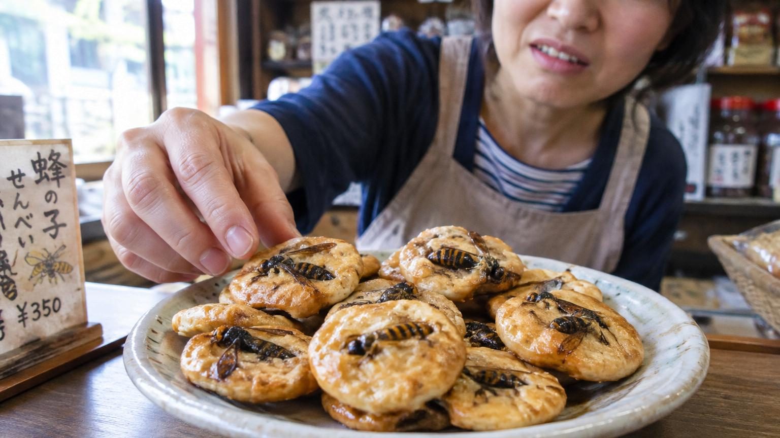 Au Japon, ces biscuits salés cachent un ingrédient inattendu : des guêpes entières intégrées à la pâte
