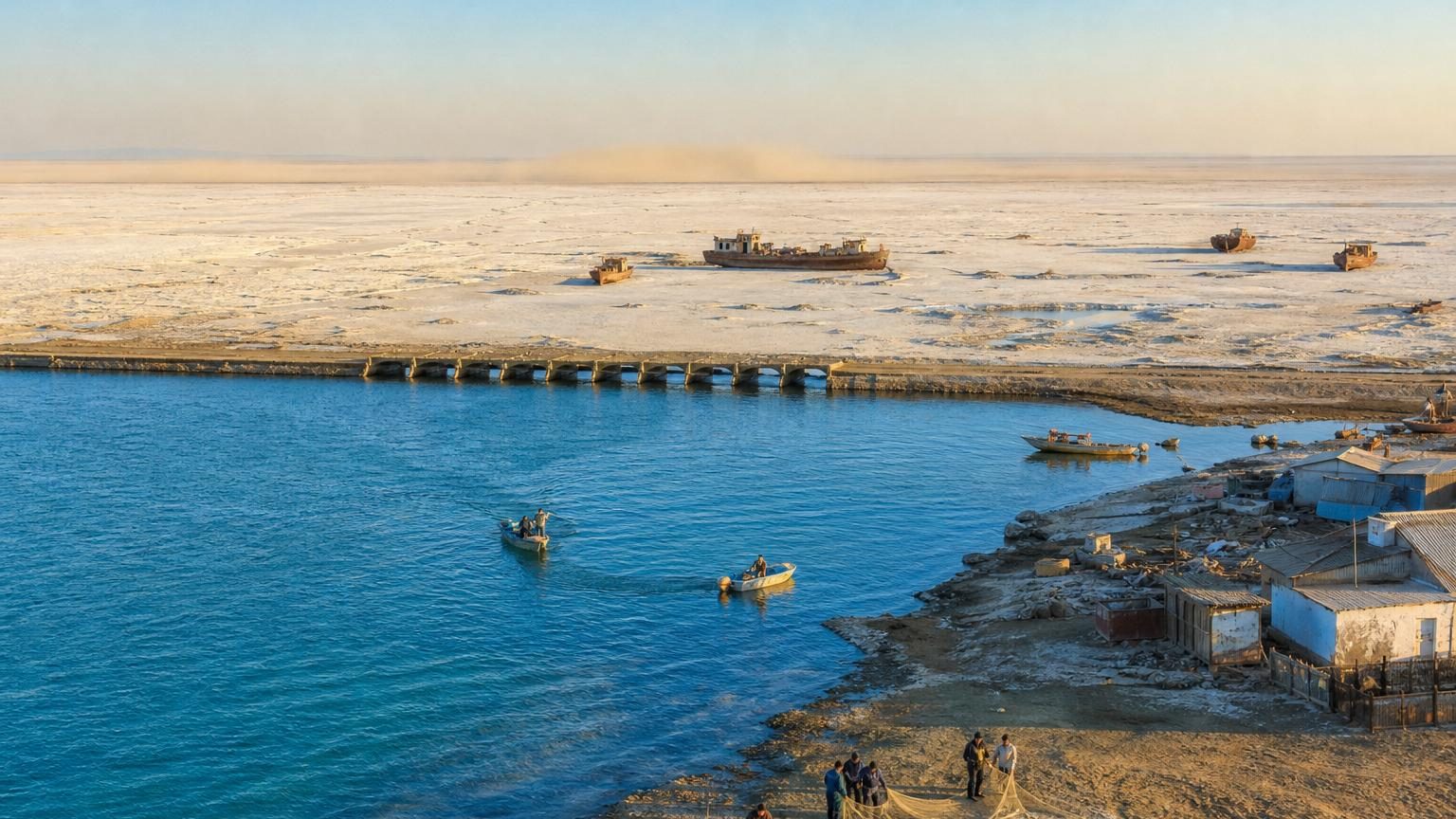 Au Kazakhstan, un barrage retient l’eau depuis 2005 : la pêche revient loin de l’immense plaine blanche