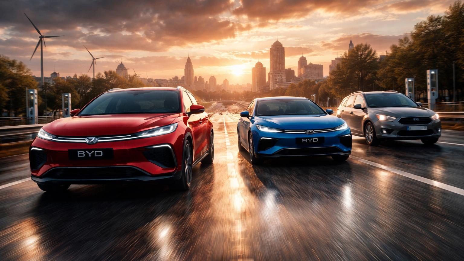 Comparaison graphique des immatriculations automobiles en Europe: BYD en hausse spectaculaire rattrapant rapidement Ford en déclin, symbolisant la montée des constructeurs chinois sur le marché européen.