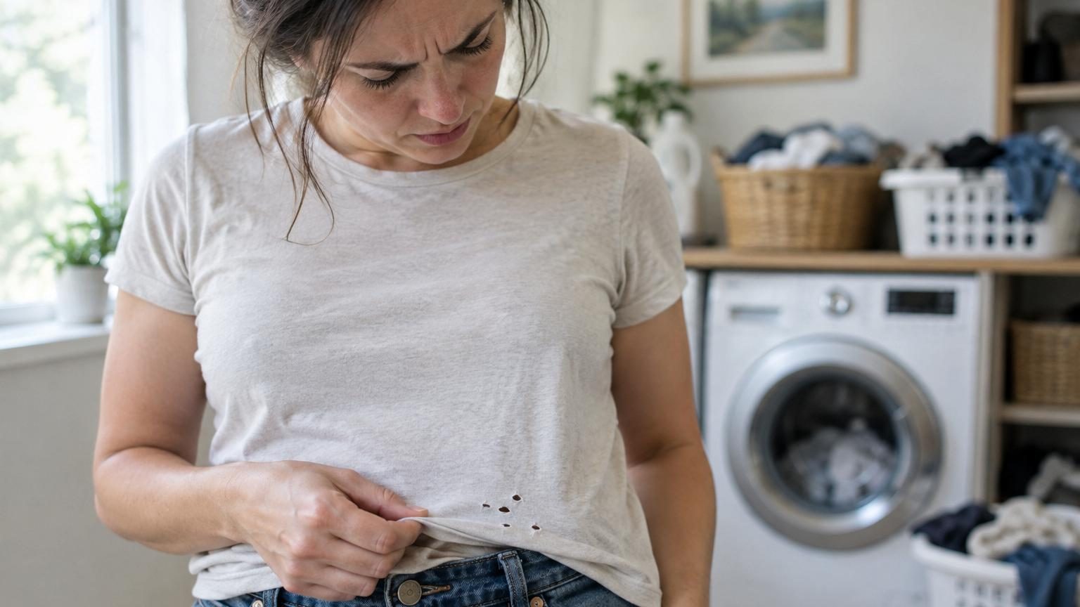 Ces petits trous qui apparaissent toujours au même endroit sur vos t-shirts : ce n'est pas la machine à laver, voici la vraie cause
