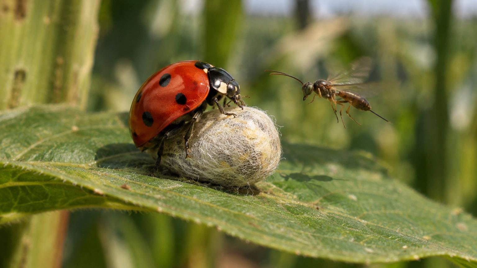 Cette guêpe pond ses œufs dans une coccinelle : ce qui transforme l'insecte en garde du corps n'est ni du venin ni des phéromones
