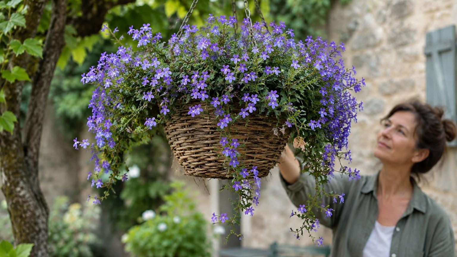 Cette vivace violette méconnue fait fleurir vos paniers suspendus jusqu'en automne : elle pousse même à l'ombre et sans entretien
