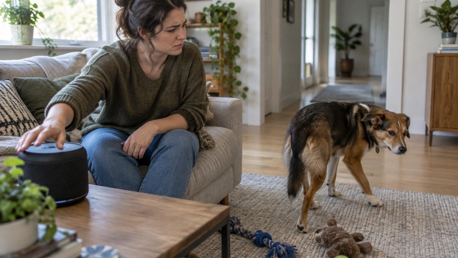 Un chien, un chat et un enfant écoutant ensemble la même musique, avec des réactions corporelles similaires d'apaisement ou d'attention selon le type de son diffusé.