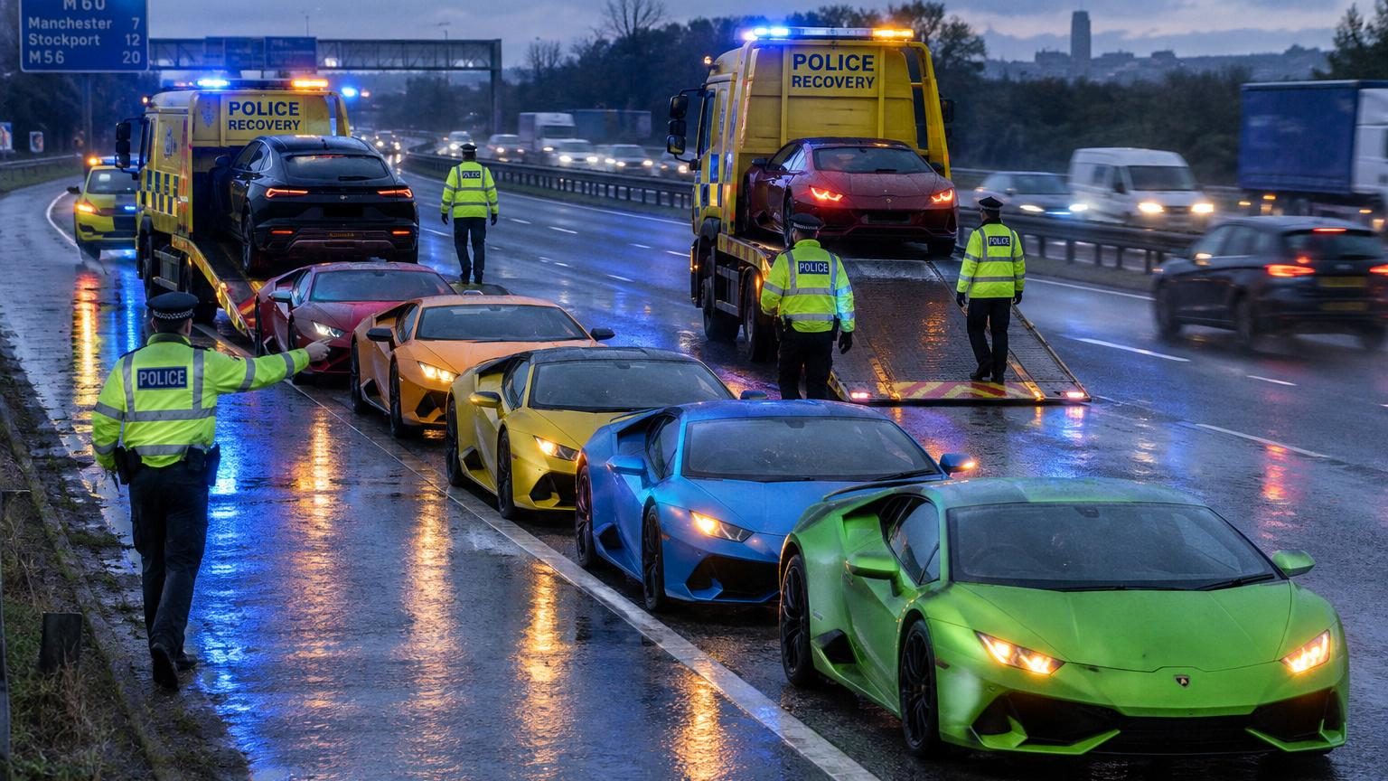 Cinq Lamborghini arrêtées par la police sur l'autoroute : ce n'est pas l'excès de vitesse qui leur est reproché, mais 27 km/h