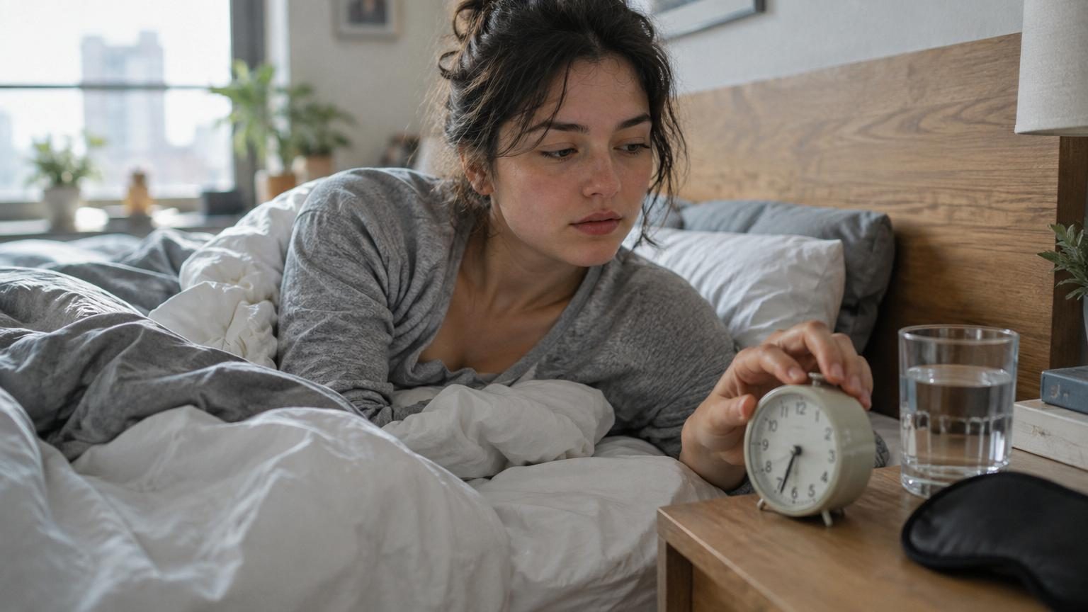 Une personne dorment paisiblement dans son lit, entourée d'une ambiance calme et naturelle, évoquant le cycle de sommeil optimal et la régularité.