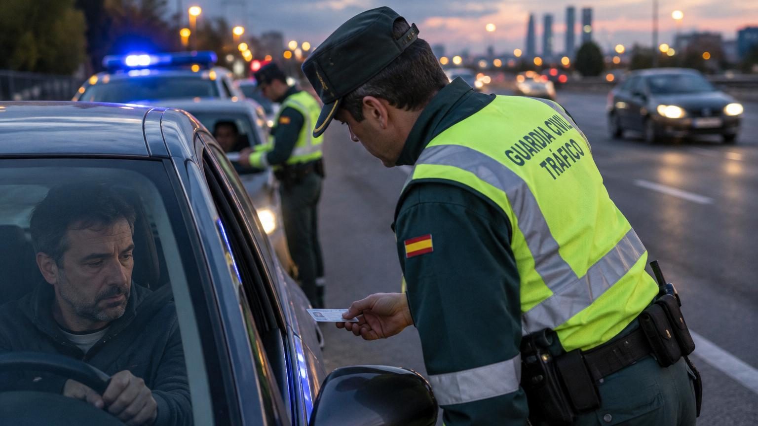 Route espagnole avec panneau de signalisation et voitures, illustration de l'insécurité routière liée aux conducteurs sans permis