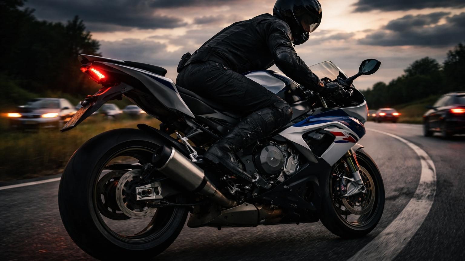 Vue rapprochée du système d'allumage et du tableau de bord d'une BMW S1000RR en atelier, avec outils de diagnostic
