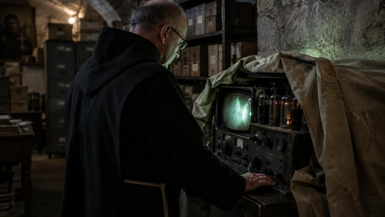 Dans les années 1960, un moine bénédictin affirme avoir construit une machine à remonter le temps : il dit l'avoir cachée au Vatican