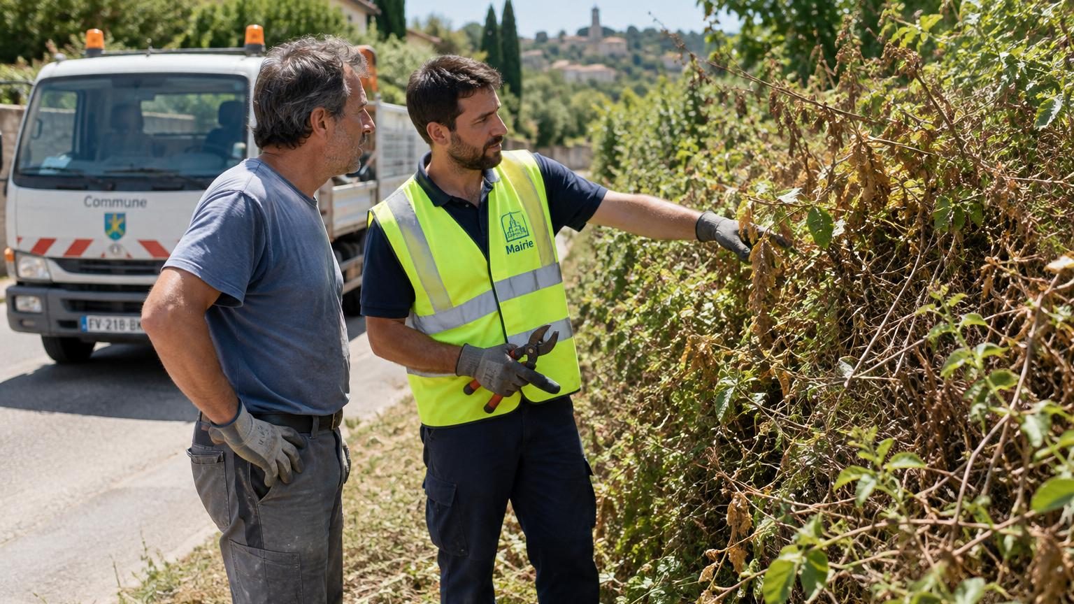 Plan cadastral montrant une maison entourée d'une bande de 50 mètres à débroussailler, avec délimitation entre propriété privée et route communale