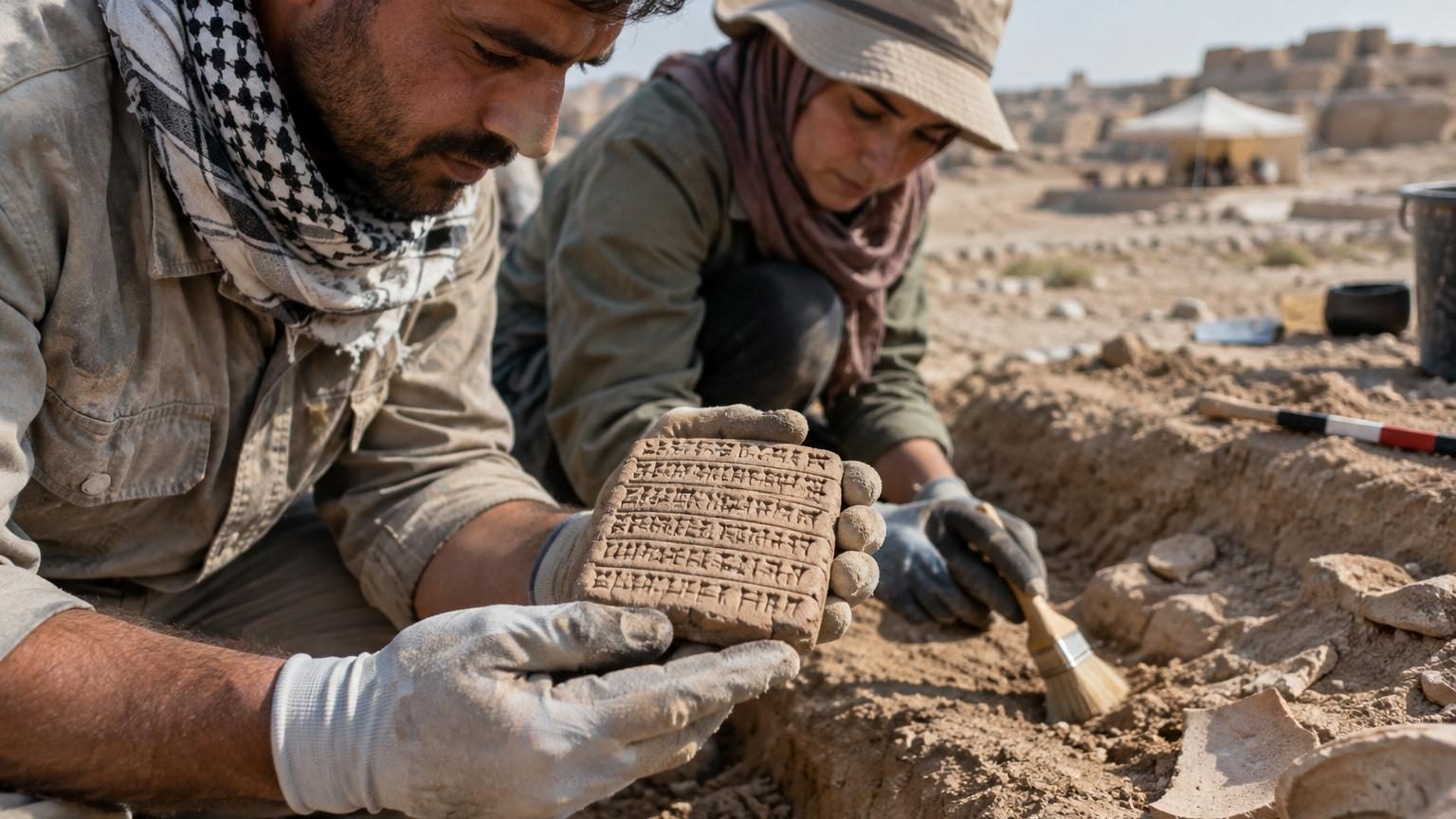 Tablette d'argile gravée avec des caractères cunéiformes sumériens, datant de 2 100 avant notre ère, représentant un accord de travail ancien.