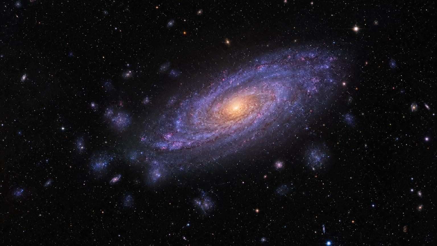 Représentation de galaxies naines invisibles orbitant autour de grandes galaxies spirales et elliptiques dans l'Univers lointain.