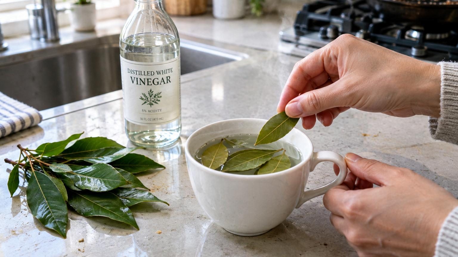 Des feuilles de laurier et un peu de vinaigre dans une tasse : voici le problème domestique que cette astuce règle en quelques heures