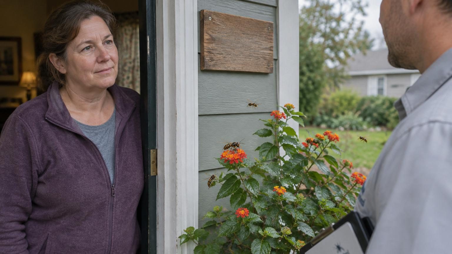 Des guêpes vivent près de sa porte d'entrée et elle refuse de les faire exterminer : son panneau explique pourquoi