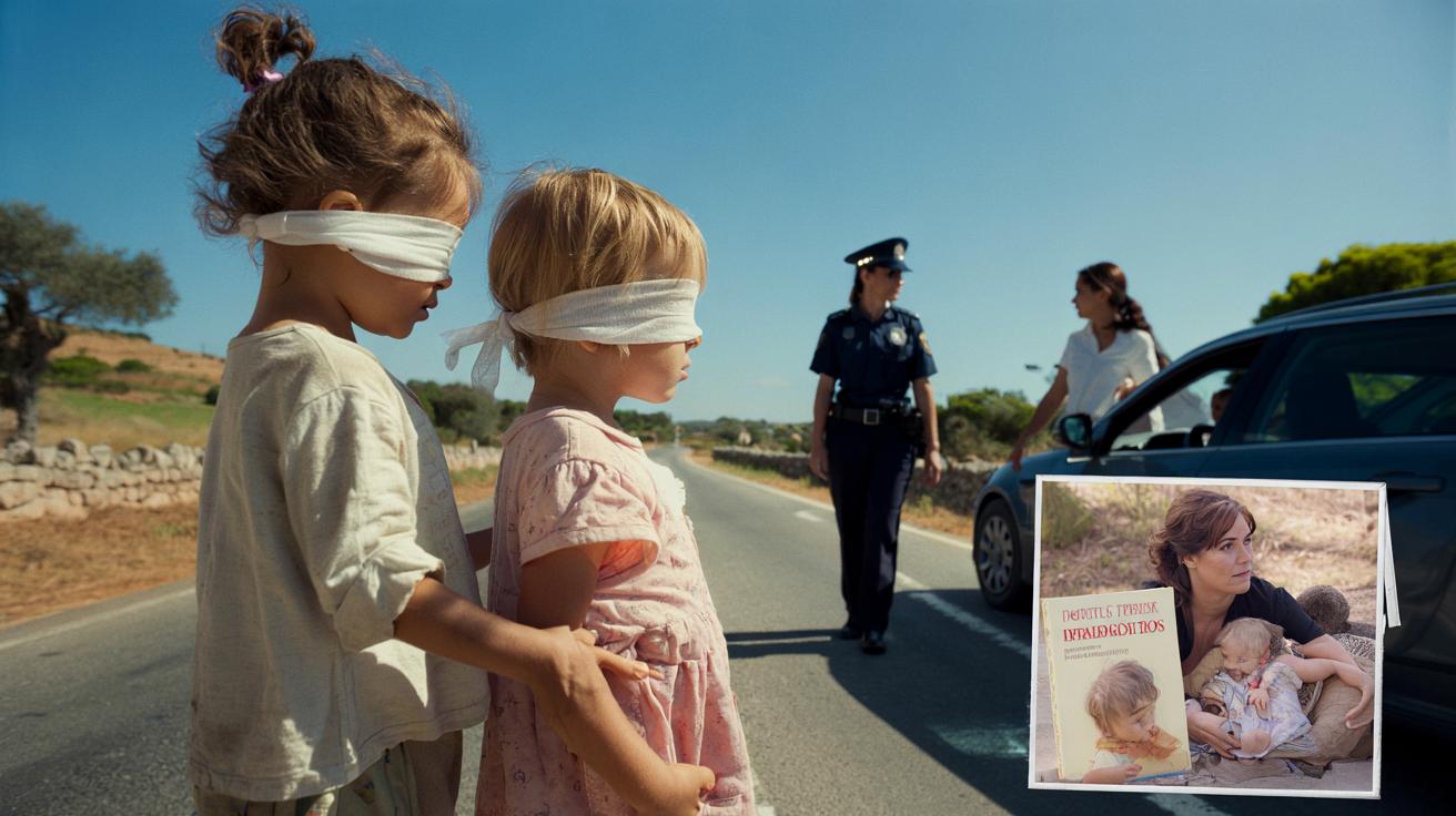 Route vide au petit matin au Portugal avec une lumière blanche, symbolisant la vulnérabilité des enfants exposés à la vue du public.