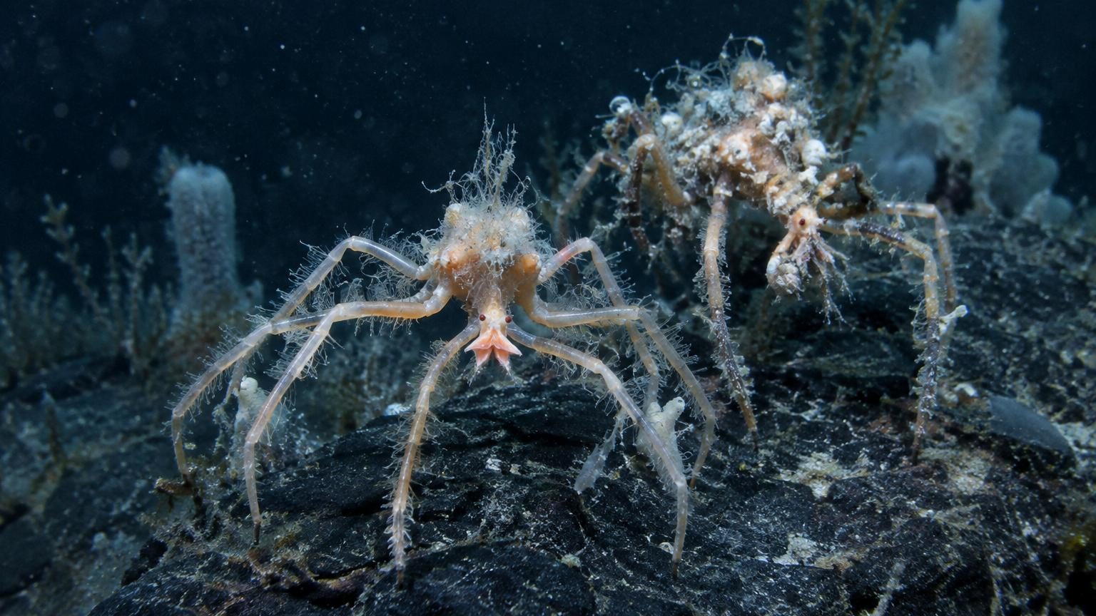 Deux nouvelles araignées de mer découvertes dans les abysses : l'une a trois lèvres et des yeux rouges, l'autre grouille de parasites