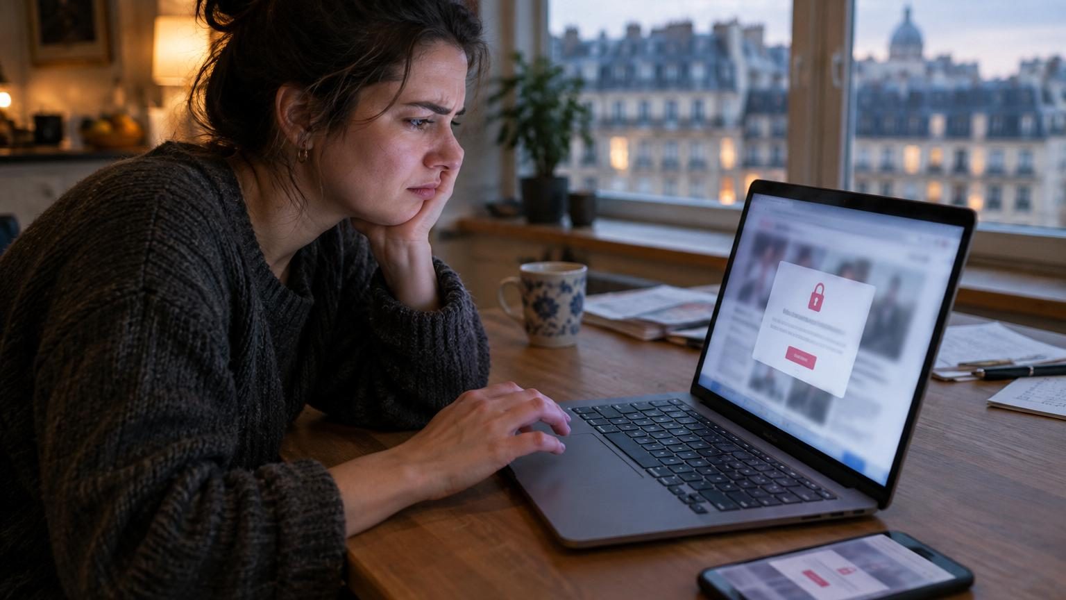 Interface de portail de confidentialité affichant des boutons de choix pour accepter ou refuser la collecte de données et les publicités ciblées sur un site d'actualité.