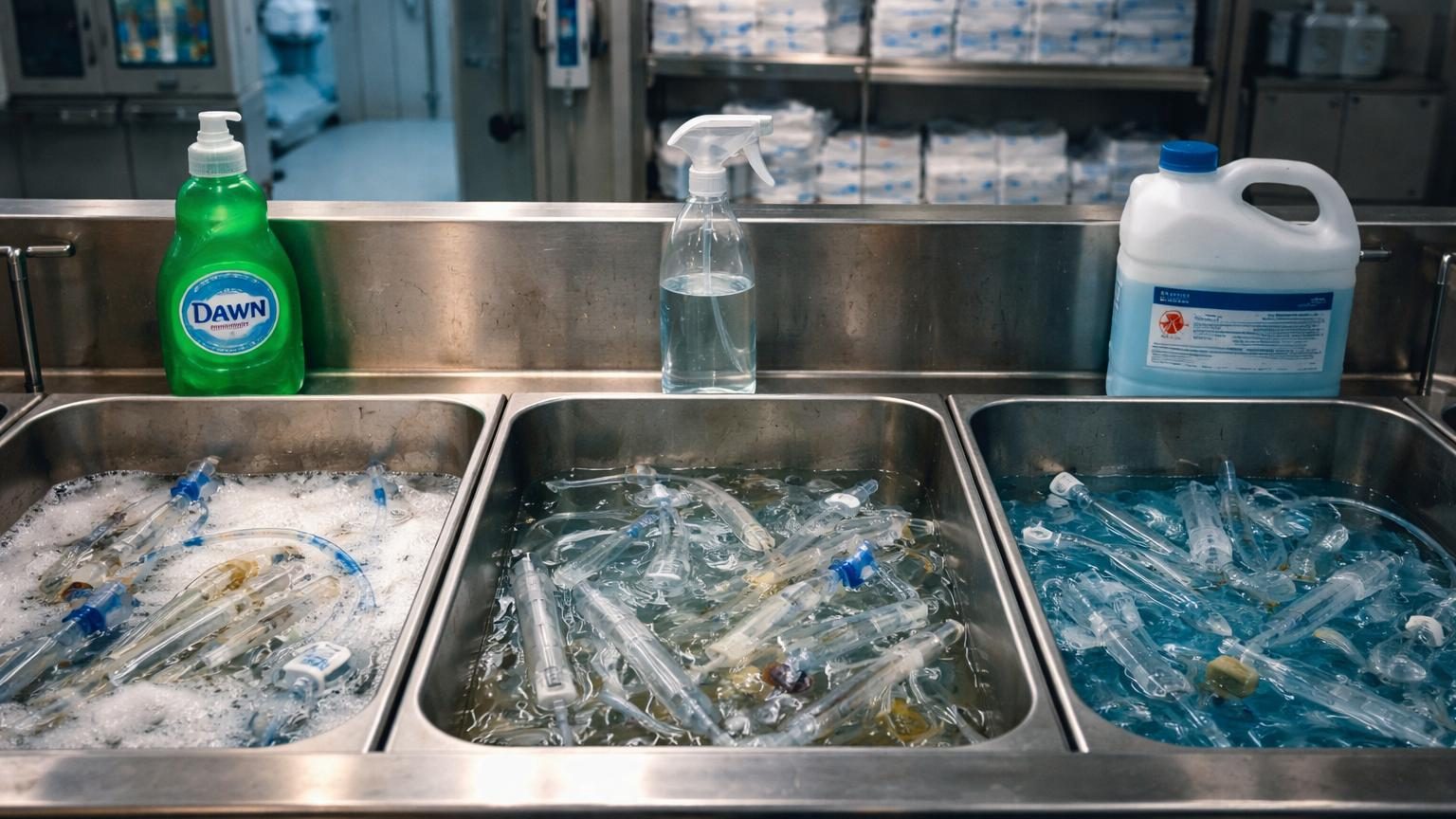 Du liquide vaisselle contre un désinfectant hospitalier : l&rsquo;étude qui surprend sur le matériel médical réutilisé