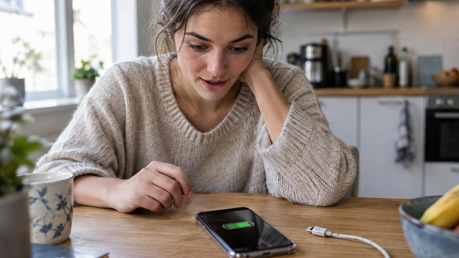 Écran d'iPhone affichant l'indicateur de santé de batterie à 94 % de capacité maximale après un an de recharge limitée à 80 %.