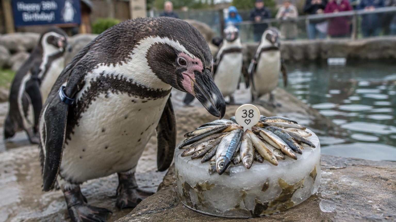 Elle doit son nom au médicament qui lui a sauvé la vie : la plus vieille manchote du monde fête ses 38 ans avec un gâteau garni de poissons