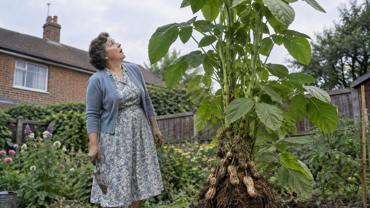 En 1959, elle plante une cacahuète irradiée dans son jardin anglais : un mois plus tard, la plante atteint une taille hors norme
