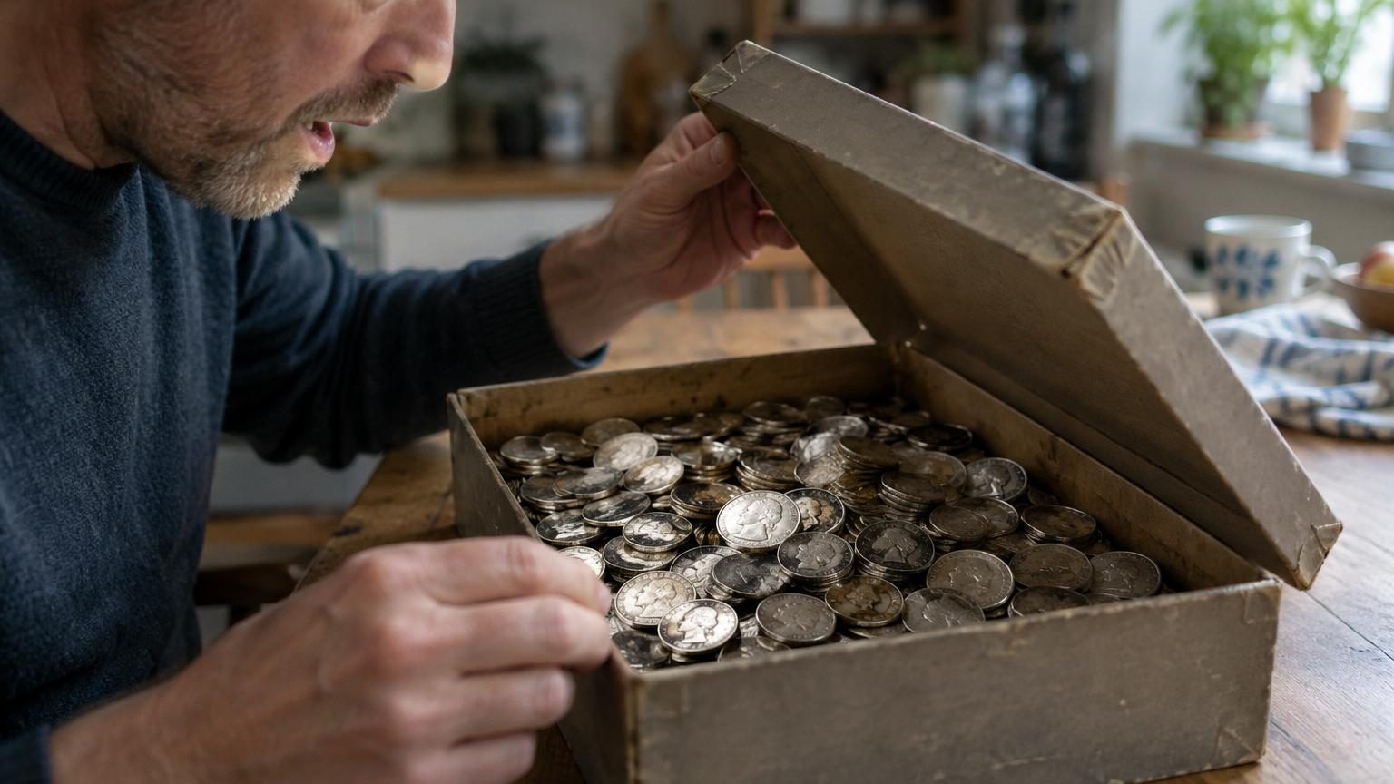 En 2004, il ouvre une boîte à chaussures héritée et trouve 180 pièces en argent qui valent aujourd'hui largement plus que leur poids