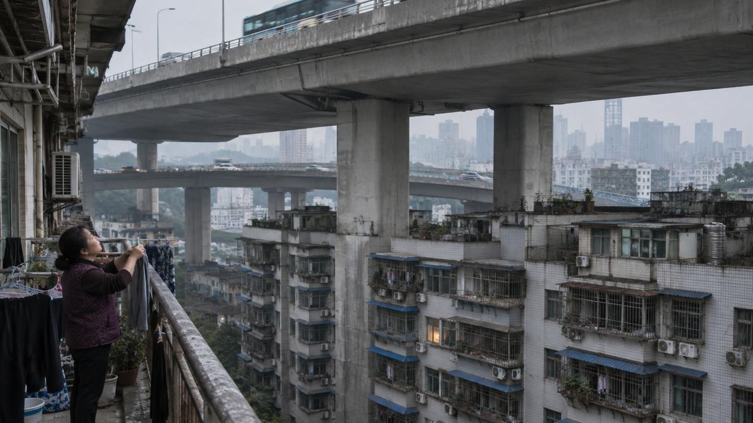 En Chine, une autoroute suspendue passe juste au-dessus d'une douzaine d'immeubles : voici à quoi ressemble la vie des habitants