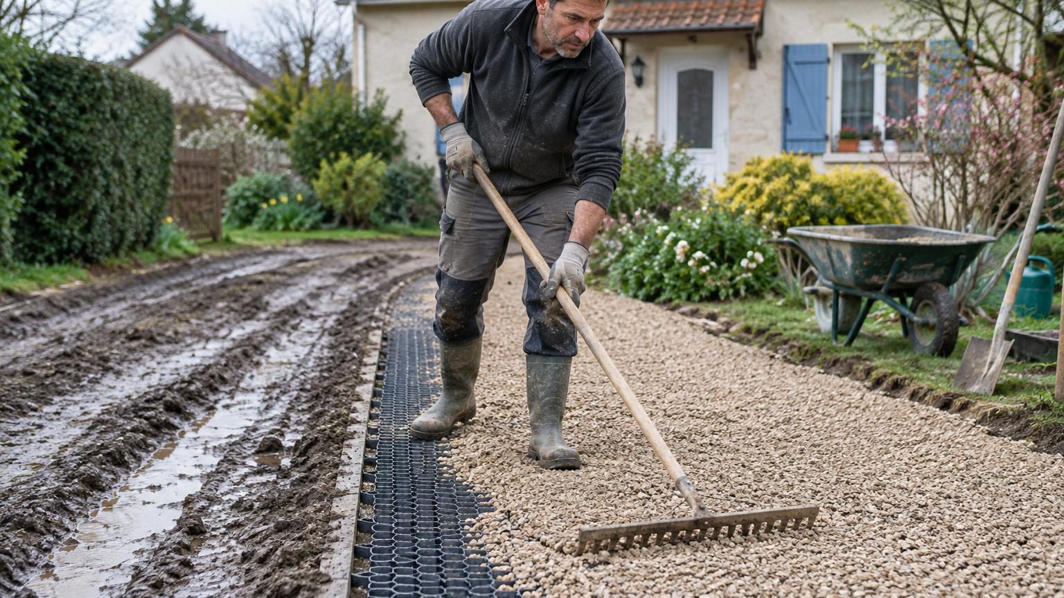 En trois heures, ce jardinier métamorphose son accès boueux : sa technique évite les travaux lourds