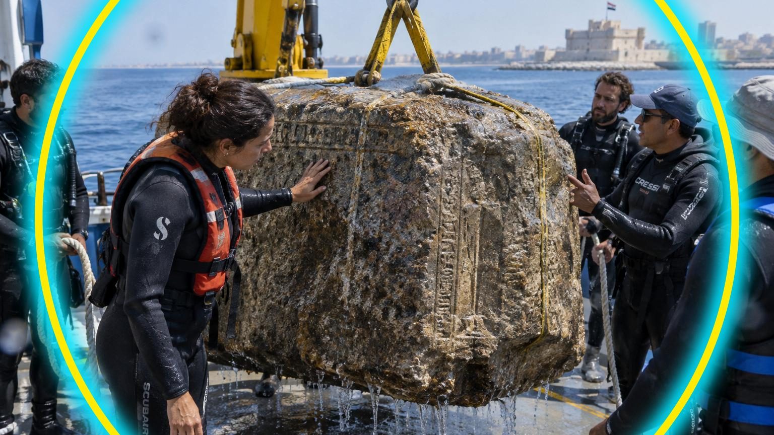 Engloutie depuis plus de 1 600 ans : des archéologues remontent du fond de la Méditerranée l&rsquo;une des sept merveilles du monde