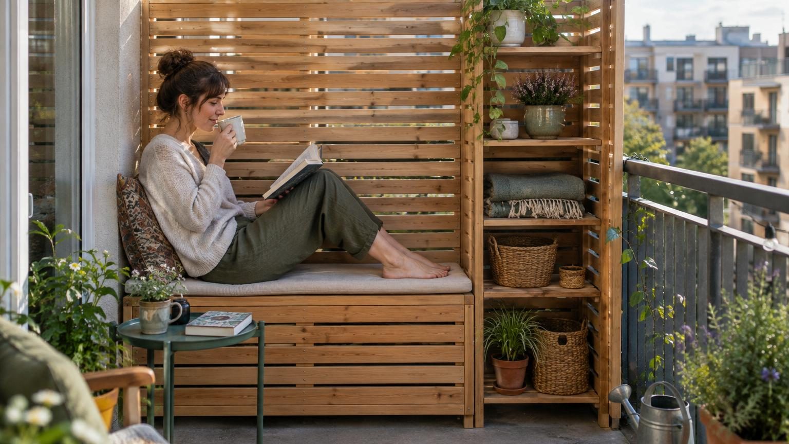 Fini les regards des voisins sur le balcon : ce paravent IKEA 3-en-1 apporte intimité, rangement et assise sans le moindre travaux