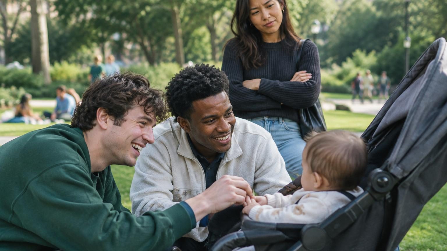 Groupe de jeunes adultes hétérogènes discutant autour d'une table, avec symboles de carrière, amitié et famille flottant au-dessus, illustrant les priorités de la génération Z.