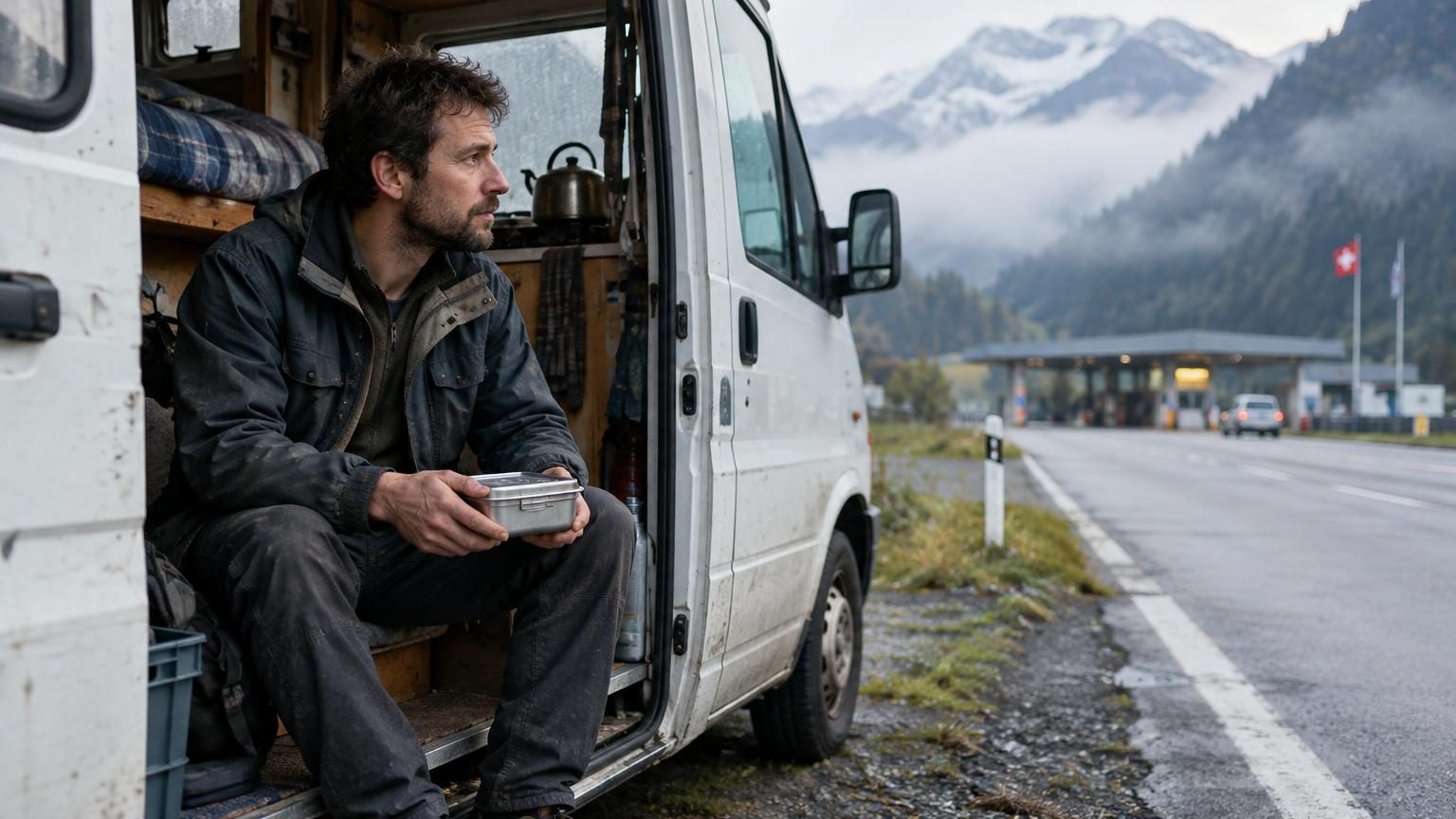Geoffroy, 37 ans, travaille en Suisse et vit dans son camping-car à la frontière : son loyer ne dépasse pas 400 euros par mois