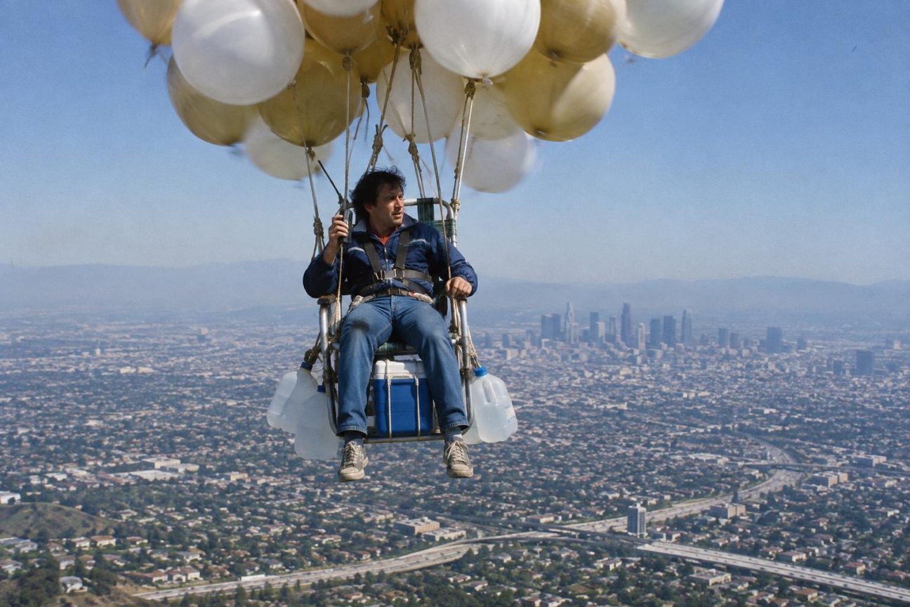 Il attache 45 ballons météo à sa chaise de jardin le 2 juillet 1982 : il monte à 4 900 mètres au-dessus de Los Angeles