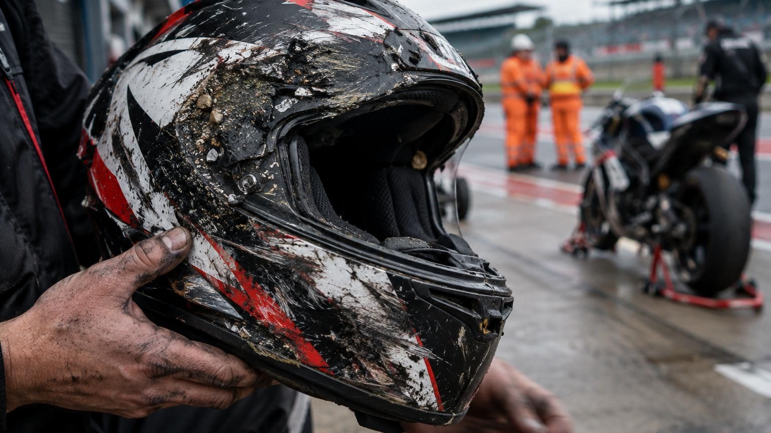 Il chute à plus de 220 km/h à moto : l'état de son casque après l'accident montre ce qui lui a sauvé la vie