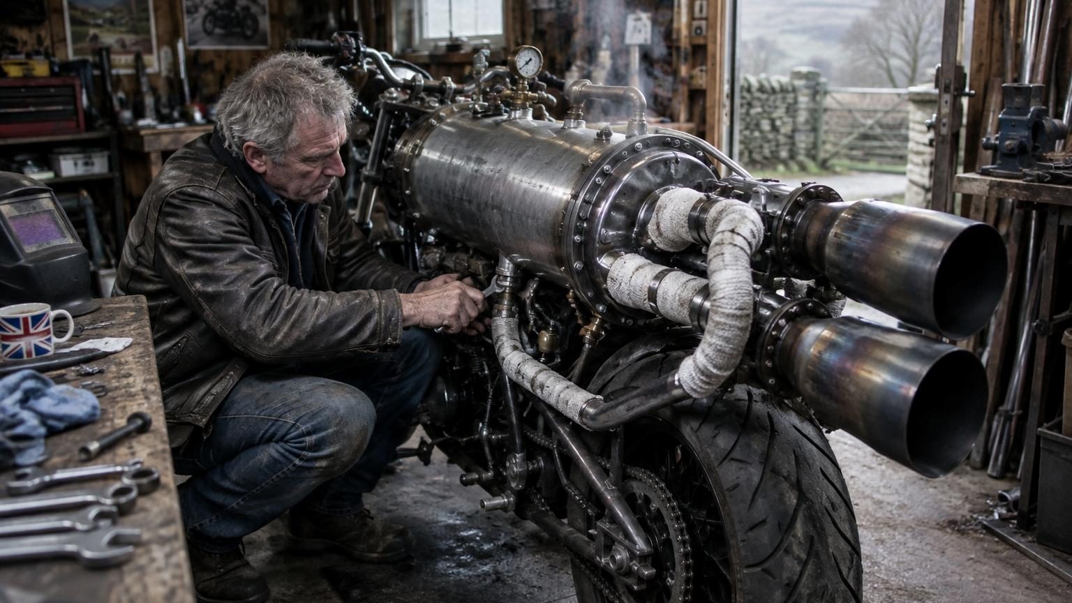 Il construit une moto-fusée à vapeur dans son abri de jardin du Yorkshire : elle accélère plus vite que n'importe quelle moto au monde
