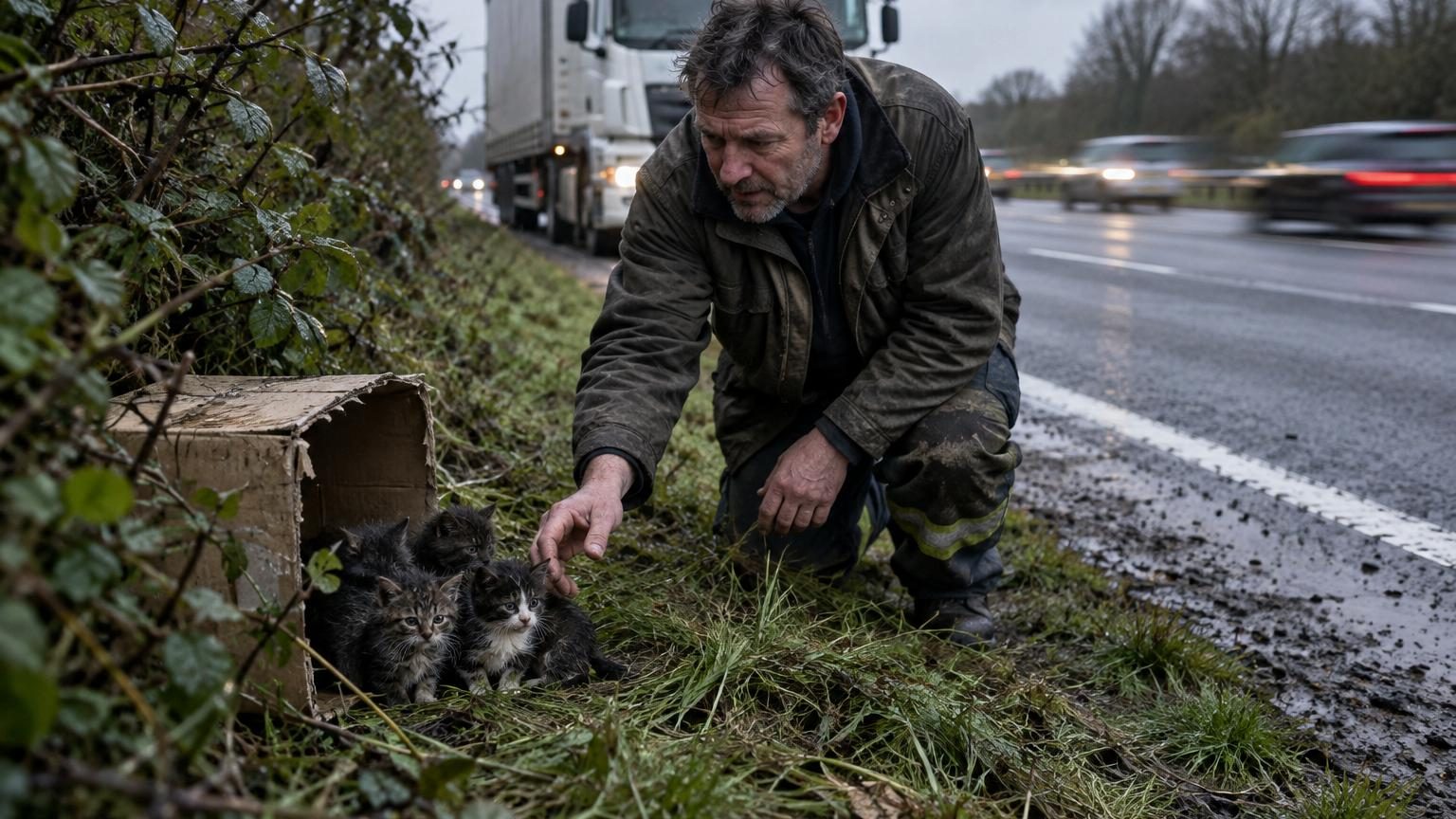 Il entend de « petits cris désespérés » depuis sa cabine : ce que ce routier découvre dans un carton abandonné au bord de la route