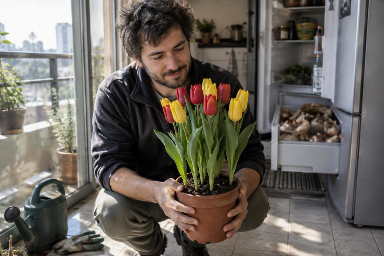 Il place ses bulbes au réfrigérateur pendant l'hiver : au printemps, ses tulipes atteignent 25 centimètres