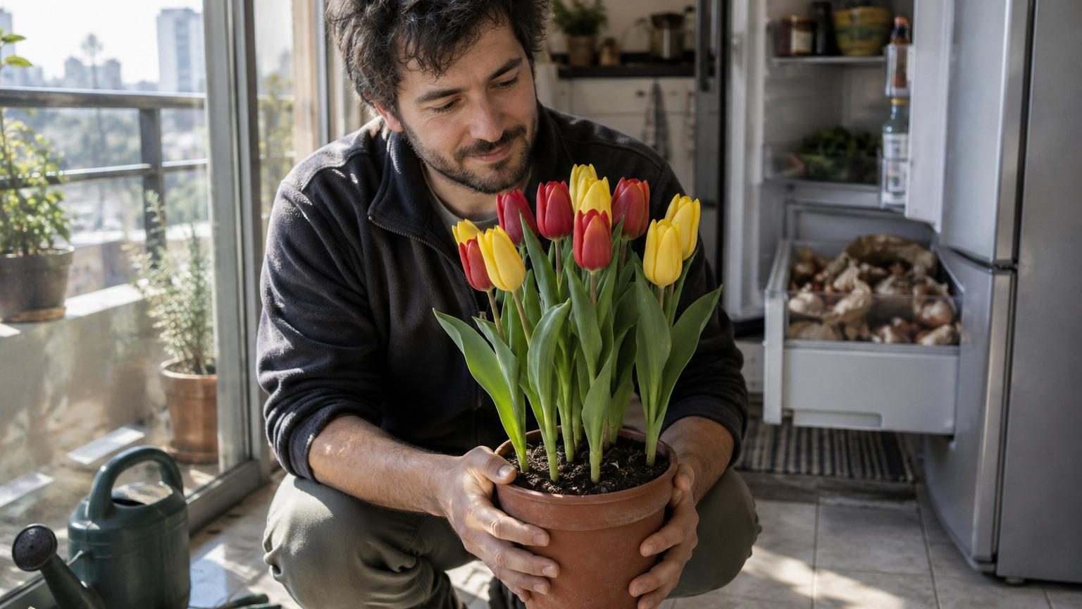 Il place ses bulbes au réfrigérateur pendant l'hiver : au printemps, ses tulipes atteignent 25 centimètres