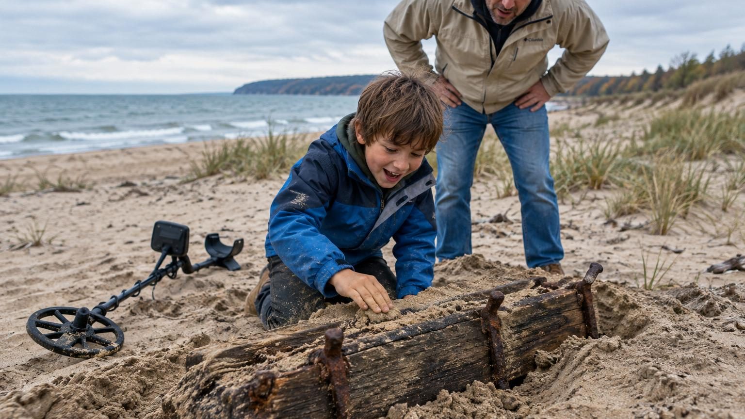 Il reçoit un détecteur de métaux pour ses 8 ans : son père veut rentrer, l'enfant insiste et déterre une épave dans un parc canadien