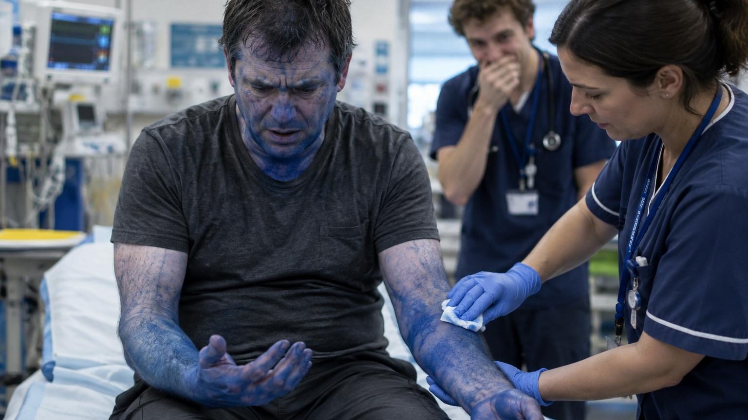 Il se réveille avec la peau entièrement bleue et file aux urgences : à l'hôpital, l'explication fait rire les médecins
